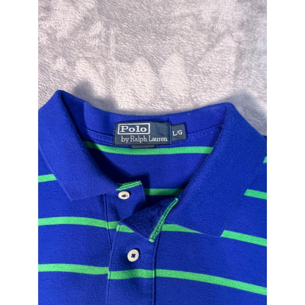 Polo Ralph Lauren Mens Large Blue Green Striped Short Sleeve Polo Shirt Pony - Picture 4 of 7